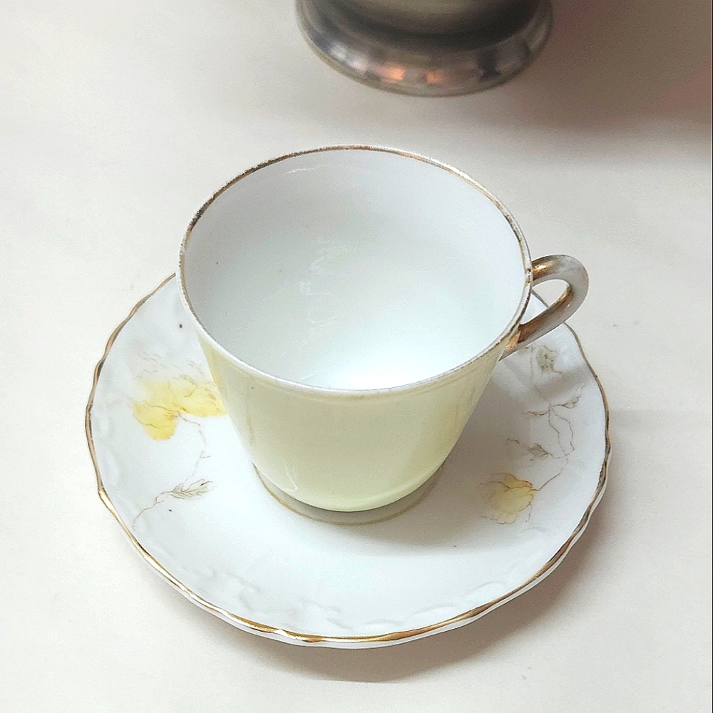Vintage Yellow & Gold Flower Demitasse Cup & Saucer